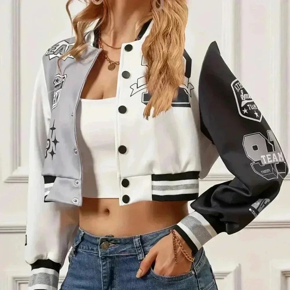 Geometric Letter Pattern Crop Jacket